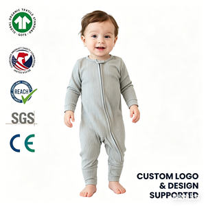 Combinaison <span class=keywords><strong>bébé</strong></span> en tissu de bambou biologique certifié GOTS CPC avec fermeture éclair YKK bidirectionnelle, <span class=keywords><strong>pyjama</strong></span> une pièce à pieds couverts pour nouveau-nés et enfants - Product Image 1