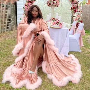 2025 Customize Luxury Bridal Morning Robe with Fur Feather Trim Long <strong>Wedding</strong> <strong>Cape</strong> for Stage Performance Fashion Cloak - Product Image 2