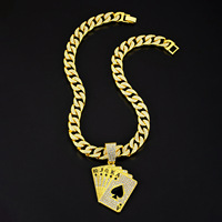 Collier pendentif en alliage de zinc en forme de lettre, motif As de Pique noir glacé, plaqué or/argent, bijoux de poker hip-hop pour soirée