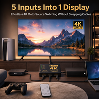 Commutateur HDMI 4K Ultra HD 5 entrées 1 sortie, boîte de commutation à 5 ports avec télécommande IR, indicateur LED pour HDTV PS4 Xbox