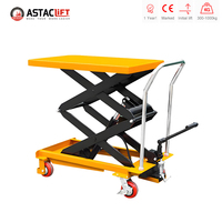Mini table élévatrice à ciseaux hydraulique manuelle en acier inoxydable avec une hauteur maximale de 1,3 m, chariot élévateur à double ciseaux