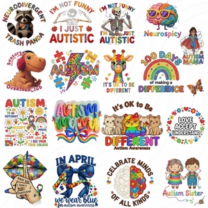 Más de 70 diseños de transferencia DTF de hilo sintético <span class=keywords><strong>para</strong></span> concienciación sobre el autismo, pegatinas termoadhesivas de bordado sintético <span class=keywords><strong>para</strong></span> el autismo, impresiones DTF listas <span class=keywords><strong>para</strong></span> planchar por transferencia térmica - Product Image 1
