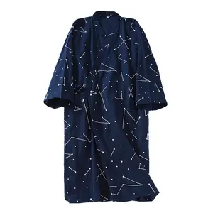 日本纯棉纱布浴衣男士大码和服睡袍春夏轻便睡衣系带浴衣蒸汽春装