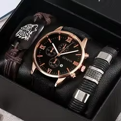 <span class=keywords><strong>Montre</strong></span> de sport décontractée pour homme, modèle rétro, avec deux bracelets en cuir tressé à motif loup, vente en gros en stock sans boîtes - Product Image 5