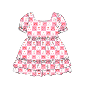 Vestido de Princesa para Niñas con Estampado de Lazo, Vestido de Verano Ecológico hasta la Rodilla con Volantes - Product Image 2