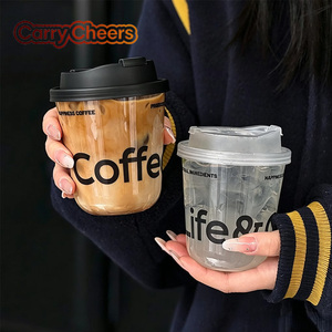 Gobelets en plastique PET transparents recyclables de 8 oz/12 oz/16 oz avec couvercles, imprimés avec un logo personnalisé, certifiés anti-fuite, empilables, pour café, jus, soda - Product Image 1