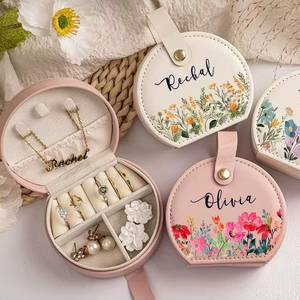 Wholesale Hot Selling Jewelry <b>Box</b> Eco-Friendly PU Leather Button Closure Portable Travel Jewelry Organizer <b>Rings</b> - Product Image 1