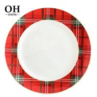 Assiettes de Présentation en Céramique Série Noël, Bord Doré, Motif Père Noël, Vaisselle en Porcelaine, Décoration de Mariage, Assiettes en Porcelaine Fine