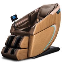 Fauteuil de massage LEERCON de luxe 4D AI à grain de bois avec garniture en cuivre, LED bleues, matelassage diamant, zéro gravité, chauffant, avec rail SL pour massage corporel complet