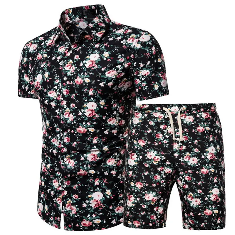 Conjunto de calções de banho havaiano de duas peças para homens, roupa de banho de praia para homens, roupa de banho de verão