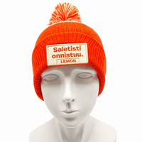 Bonnet tricoté rétro à pompon contrastant, multicolore, rayé, avec logo LEMON, polyvalent, chaud, pour l'hiver, idéal pour un style urbain aux tons vifs
