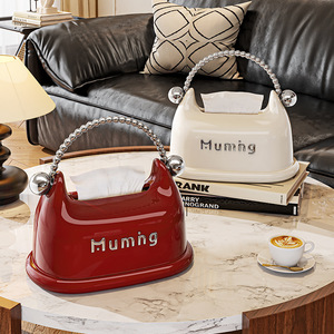 Muming Tissue Box Red Milky White Ceramic With Handle For Home Bedroom Living Room Desktop Use - Product Image 1