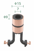 Support de balais de charbons pour anneau collecteur (dimensions : 15*7*9 / 46.5*9.5*23x 2 anneaux), pour assemblages de collecteurs à anneaux.