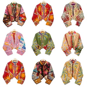 100% Cotton Kantha <b>Reversible</b> <b>Jacket</b> Coat Handmade Floral Printed Open <b>Jacket</b> Hand Quilted Detail Non Woven Knitted Process - Product Image 1