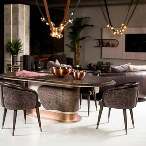 Modern Midcentury Oval <b>Dining</b> Table Set With Marble Top And Upholstered <b>Chairs</b> 6 Piece Durable Home Furniture - Product Image 1