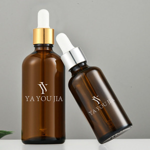 In magazzino 30ml 50ml 100ml bottiglia di vetro contagocce trasparente ambra bottiglia di olio essenziale di vetro con oro <span class=keywords><strong>e</strong></span> argento anelli tappo - Product Image 2
