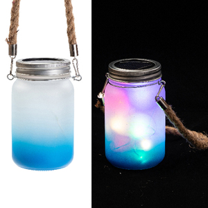 Topjlh Sublimation Gradient Couleur Out Porte Lampe Solaire Cadeau <span class=keywords><strong>De</strong></span> Noël Décoration Bouteille En Verre Givré Mason Jar avec Corde <span class=keywords><strong>De</strong></span> Chanvre - Product Image 2