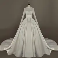 Лидер продаж, свадебное платье русалки с высоким воротником и длинным рукавом, украшенное бусинами, простое кружевное свадебное платье со шлейфом и аппликацией