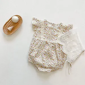 Zomer Baby Een Stuk Korte Mouwen Kleine Bloemen Romper Klimmen Kleding Te Sturen Hoeden Meisjes Baby Tas scheet Kleding