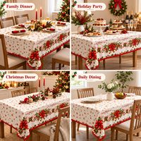 Nappe de Noël imprimée en polyester, imperméable, anti-taches, lavable, pour table de salle à manger, idéale pour les fêtes à la maison