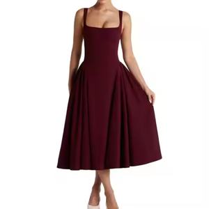 Vestido de Playa Midi para Mujer, Diseño Nuevo, Venta al por Mayor, Personalizable, Color Borgoña, Estilo Halter, Vestido de Verano - Product Image 1