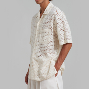 Camicie estive con bottoni in maglia di cotone a maniche corte <span class=keywords><strong>Camicia</strong></span> lavorata all'uncinetto <span class=keywords><strong>Camicia</strong></span> da <span class=keywords><strong>uomo</strong></span> in <span class=keywords><strong>pizzo</strong></span> Jacquard Casual - Product Image 5