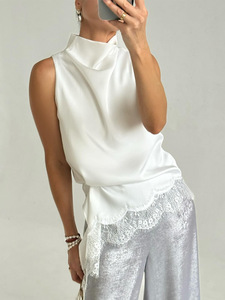 Débardeurs en satin tendance et sexy pour femmes, hauts sans manches à col montant en <span class=keywords><strong>dentelle</strong></span>, style Y2K, décontractés, pour la <span class=keywords><strong>plage</strong></span> et l'été - Product Image 3