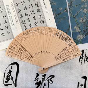 Custom Print Carved Bamboo <b>Handheld</b> <b>Fans</b> Vintage Birthday Gift Foldable Wooden <b>Fan</b> for Chinese New Year Wedding Party Decoration - Product Image 5