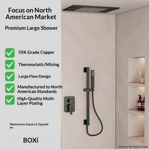 <span class=keywords><strong>Douche</strong></span> de luxe 20*14 pouces de style américain en acier inoxydable noir mat avec lumière LED encastrée au plafond et douchette à main à tige réglable <span class=keywords><strong>pour</strong></span> hôtel - Product Image 4