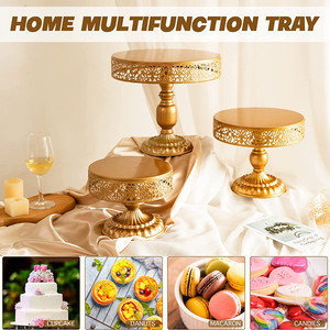 Set di 3 Alzatine per Torte in Metallo Dorato, Supporto Rotondo per Dessert, Cupcake, Pasticcini e <span class=keywords><strong>Caramelle</strong></span>, per Decorazioni da Tavola per Matrimoni e Feste di Compleanno - Product Image 4