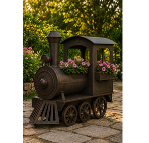 Jardinière vintage en forme de train, décoration de jardin extérieure, pot à fleurs en métal, design rustique de locomotive, décoration de cour et de patio - Product Image 4