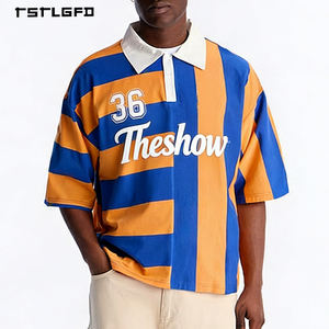 T-shirts pour hommes de haute qualité personnalisés à rayures bleues et orange OEM/ODM Streetwear à manches courtes en coton avec impression graphique Vintage - Product Image 2