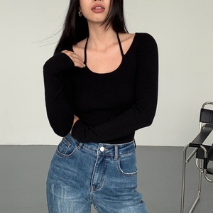 Diseño <span class=keywords><strong>Sensibilidad</strong></span> Estilo colgante Cuello colgante Camisa DE FONDO DE PUNTO Mujeres Diseño Sense Spring Slim Thin Inner Tops - Product Image 2