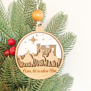Ornement de Noël en bois 3D superposé, imprimé UV, Robin à poitrine rouge, décoration suspendue, découpe laser, décoration d'<span class=keywords><strong>arbre</strong></span> de Noël en bois - Product Image 3