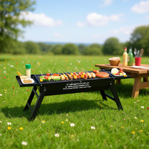 Griglia a carbone pieghevole da 23 pollici in acciaio inossidabile leggero per barbecue all'aperto, ideale per picnic, colore nero - Product Image 2