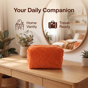 Cloud Ultra Soft <b>Plush</b> Makeup Bag Wide Opening Daily Cosmetic Bag For Women Travel Embroidery Logo Zipper Bag - Product Image 6