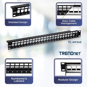Panel de Conexiones <span class=keywords><strong>TRENDnet</strong></span> de 24 Puertos, Blindado, 1U, 19 Pulgadas, para Montaje en Rack, Protección EMI/RFI, Conectores Keystone Cat6A (Se Venden por Separado), Hecho en China - Product Image 3