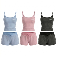 Ensemble décontracté d'été 2 pièces rayé sur mesure pour femme : débardeur court à fines bretelles et short à taille élastiquée avec cordon de serrage (OEM)