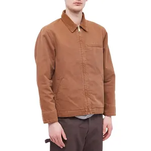 OEM Men Vintage Washed Plain Zip Up Workwear Detroit Cotton Canvas Jacket