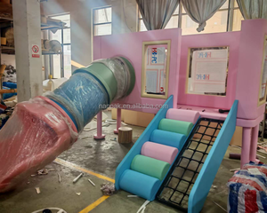 Equipo de juegos interior modular de colores pastel, todo en uno, con tobogán para niños, red de escalada, arco, casa de juegos y área de juegos suave para cafeterías, centros comerciales y guarderías. - Product Image 5