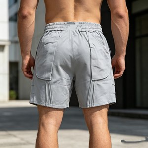 Pantalones cortos de hombre de felpa francesa 100% algodón de 500 g/m², pantalones cortos anchos con bordado 3D para hombre, pantalones cortos de hombre con cordón en la cintura y pedrería. - Product Image 5