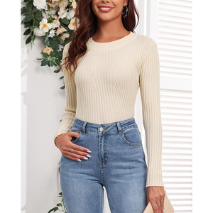 Vente en gros de pulls en tricot pour femmes | Pull à manches longues à col rond de couleur unie | Fabricant de mode OEM automne hiver - Product Image 4