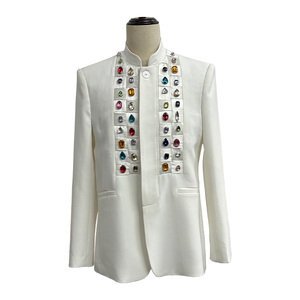 MOQ: 1 Pezzo |   <span class=keywords><strong>Blazer</strong></span> da <span class=keywords><strong>Uomo</strong></span> Personalizzabile in Stile Corte Francese con Diamanti Incastonati a Mano per Spettacoli - Product Image 1