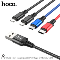 HOCO OEM DU32 Kabel Pengisian Daya Tenun Nilon Paduan Aluminium 4-In-1 Mikro Tipe-c + IP + IP 1.2M