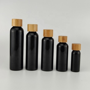 زجاجة بلاستيكية بغطاء من الخيزران 50: 60 من 50 من زجاجات مستحضرات التجميل السوداء فارغة - Product Image 3
