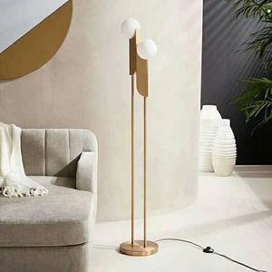 ENSEMBLE Simple Salon Chambre Étude Salle À Manger Plaqué Or Décoration Métal Double Tête Lait Blanc <span class=keywords><strong>Boule</strong></span> De Verre <span class=keywords><strong>Lampadaire</strong></span> - Product Image 2