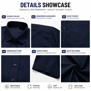 Camisa de Manga Corta para Hombre Tallas Grandes, Teñida con Hilo, Cierre de Botones, Estilo Casual de Negocios, Elástica, Color Sólido, Transpirable para Verano - Product Image 3