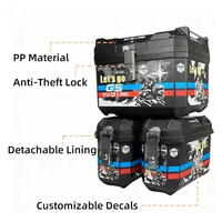 Boîte latérale de moto en PP durable, antivol, résistante aux chocs, autocollant personnalisable, valise de transport, ensemble de 3 boîtes de chargement