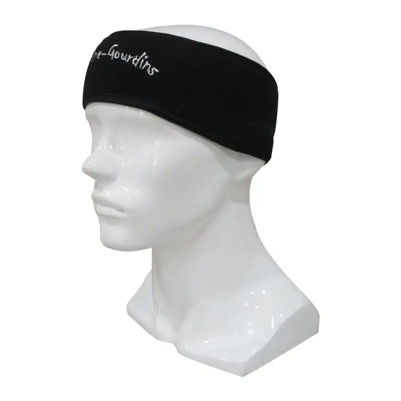 Black Winter Headband Embroidery Ear Warmer Headband Thermal Fleece Polyester Headband