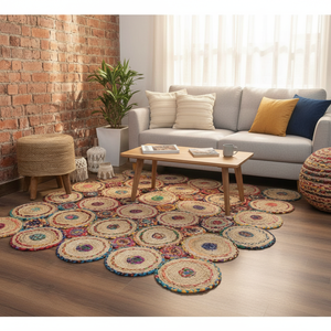 Modern Style Jute <b>Chindi</b> Tikki Round <b>Rugs</b> Machine-Made Eco-Friendly Washable Stain Resistant Non-Slip Medium Pile - Product Image 3